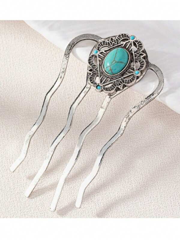 1 Stück minimalistische, retro silberne Türkis Haarspange, Seitenkamm für Frauen, Hochzeit