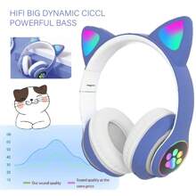 Kids Children Headphones Wireless Bluetooth Headset LED Lights Cat Ear Earphone
