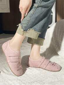 Women Fashion Versatile Round Toe Hook And Loop Bow Decor Matte Casual Soft Bottom Comfortable Slip-On Flat Loafers - Pink - View 2