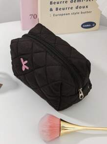 1Pc/Set Pink Bow Embroidered Quilted Makeup Bag Sets, Cute Macaron Color Large Capacity Cosmetic Bag, Lightweight Fluffy Filling Toiletries Bag For Travel Storage,Daily Use. For School Cosmetic Bag Back To School Supplies Cosmetic Storage School Stuff Bag Organizer Room Stuff Travel Essentials Make Up Bag Holiday Essentials Dorm Essentials Daily Commute Essentials Makeup Bags Makeup Pouch Makeup Organizer Cosmetic Bag Holiday Winter