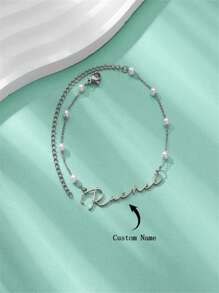 1 CÁI Tên tùy chỉnh Vòng chân ngọc trai cho phụ nữ Sang trọng Thanh lịch Màu vàng 18K Thép không gỉ Cá nhân Tùy chỉnh Tên tiếng Anh Vòng chân ngọc trai Món quà trang sức thời trang cho gia đình cho bạn bè - Mùa thu bạc - Xem 2