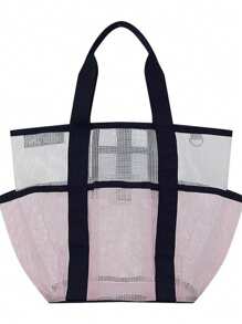 1PC Women's Mesh Beach Tote Bag, Perfect For Casual, Carefree Poolside Use During Vacations Or At The Beach.Mesh Beach Bag - Large Tote Bag, Perfect For Family Essentials, Toys, And Vacations