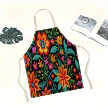 1 pieza Delantal de lino con estampado 3D de flores para cocinar en el hogar, uso de cocina y entusiastas de la cocina
