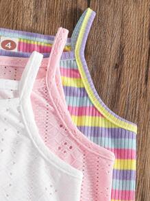3 pezzi canottiere a costine jacquard a righe arcobaleno per ragazze, di moda e casual