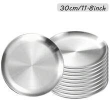 10 件装不锈钢韩式烧烤盘，圆形餐盘，适用于自助餐、甜点、开胃菜