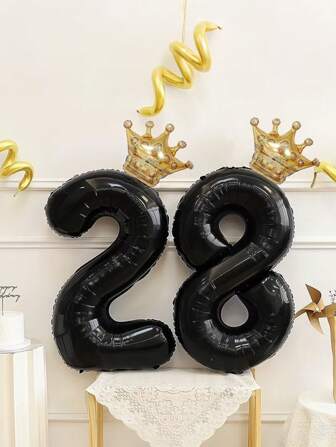 1/2 Piezas Globos de número extra grandes de 40 pulgadas con corona, globos de número de papel de aluminio negro con mini coronas doradas, adecuados para cumpleaños del 1º al 10º, 16º, 18º, 20º, 21º, 25º, 30º, 35º, 40º, 45º, 50º, 55º, 60º