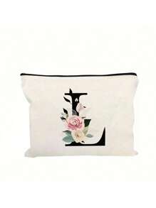1pc Letter A-Z Flower Print Makeup Bag, Gift For Girls, Cute Retro Simple Fashion Letter Pattern Printed Bag Storage Bag,Cosmetic Pouch For Small Items Storage,Storage Bag, Makeup Storage Bag, Toiletry Bag, Clutch Bag, Lightweight Foldable Storage Bag, Simple Shopping Bag, Teacher Gift Clutch Bag,Storage For Nurses, Doctors, Teachers Bag, Suitable For Personal Travel Cosmetics Storage