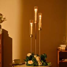 2Pcs Metal 3-Arm Candlestick, Height 85.85cm, Glass Candlestick, Metal Golden Three-Arm Floor Candlestick, With Glass Lampshade, Suitable For Wedding Ceremony, Birthday Party, Heavy Candlestick, Suitable For Guest, Thanksgiving, Valentine's Day Decoration - View 3