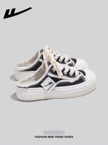 1 Pair WARRIOR Brand Women's Canvas Sneakers, Low-Top Casual Outdoor Flat Shoes, Breathable Summer Skateboard Shoes, Versatile Lightweight Comfortable Canvas Shoes, Fashion Street Style - Black - View 2