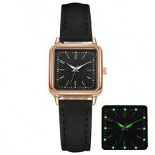 Square Ladies' Luminous Watch Simple & Delicate Women's Quartz Watch Women's Fashionable Simple Square Dial Wristwatch With Numerical Markers And Leather Strap Suitable For Daily Wear And Suitable For Birthday Gift, Anniversary Gift