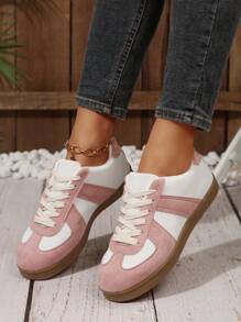 Women's German Style Casual Sports Shoes, Lightweight & Comfortable, Non-Slip Rubber Sole, Lace-Up, Suitable For All Seasons - Pink - View 1