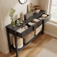 Bealife Console Table With 3 Drawers , Stylish Modern Accent Table With Storage Shelves 3 Tier Solid Wood Entryway Table, Sofa Table For Living Room, Entryway, Hallway, Entry - Black - View 3
