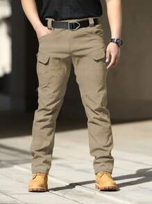 男士战术裤，轻便速干徒步户外耐用训练工装裤，四季皆宜 - 卡其色 - 查看 6