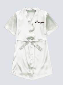 1pc Personalized Children Satin Long Robe, Customized With Embroidered Letter/Name, Functional Casual, Breathable, Sleepwear, Bathing, Elastic, Homeware, Cooling, Comfortable, Suitable For Wedding Flower Girl, Kids, Girls, Spa Birthday Party,Multi-Functional,Ornamental,Letter,Stylish,Modern,Colorful,Cute,Adorable,Casual,Custom,Personalised,Unique,Customized,Ideal Gifts For Him,Ideal Gifts For Her,Kids,Gala Night,Travel, School - Multicolor - View 18