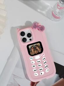 1pc Customized Cell Phone Graphic Case With Cat Ears, Rhinestones & Bow Decor, Compatible With Apple 16 Pro Max/16 Pro/16/15 Pro Max/15 Pro/15, Suitable Gift For Young Girls And Friends,2025phonecase - Pink - View 5