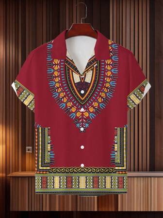 2025 3D 印花短袖衬衫 - 休闲、透气涤纶材质、可机洗、男式领子设计