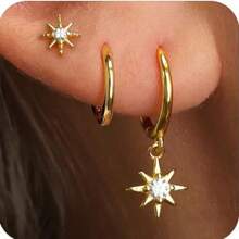 3 piezas Pendientes colgantes de estrella de un solo oído, pendientes de aro abrazador exquisitos para mujeres, pendientes apilados para mujeres
