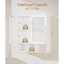 Bathroom Wall Cabinet Over The Toilet Storage Shelf Bamboo Medicine Organizer With 2 Frosted Doors Open Compartment Space Saver For Small Bathrooms Magnetic Closure Easy Assembly Dustproof Upper Storage Bamboo MDF 23.2x8.7x26 Inches