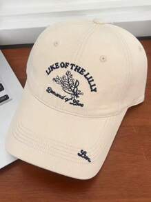 1pc Heren Effen Kleur Engels Bloemen Geborduurde Baseball Cap, Mode & Lichtgewicht Ademende Gebogen Rand Hoed, Geschikt Voor Buitensporten, Wandelen, Paardrijden, Vakantie, Zonbescherming, Casual Dagelijkse Kleding