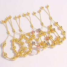 1 szt. Miedziano-złota regulowana bransoletka z koralików z zawieszką w kształcie serca, prosty styl hip-hopowy, zdobiona sztucznymi perłami, odpowiednia do codziennego noszenia przez kobiety, biżuteria na każdą porę roku