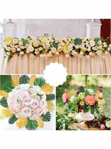 28pcs Artificial Tropical Turtle Leaf - 9 Different Sizes Of Green Faux Palm Leaves And Stems, Suitable For Wedding, Birthday Party, Luau Hawaiian Hula Party Tabletop Decor, Fake Plants - Multicolor - View 2