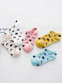 10 Pairs Women Korean Cartoon Cat Head Design Cute Soft Comfortable Versatile Ankle Socks