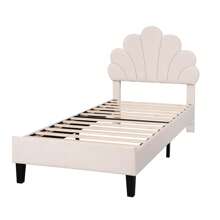 Upholstered Bed, Double Bed 140x200 Cm, Bed Frame With Floral Headboard And Slatted Frame, Girl's Bed, Guest Bed, Without Mattress, Velvet, Beige/Burgundy - 90*200CM - 查看 8