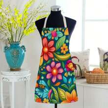 1 pieza Delantal de lino con estampado 3D de flores para cocinar en el hogar, uso de cocina y entusiastas de la cocina