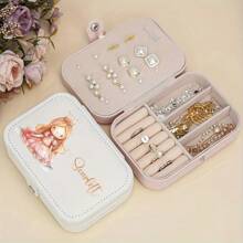 1个可定制公主首饰盒，创意图案和名字，拉链设计，可收纳戒指和项链，适合作为礼物送给女孩、朋友和母亲，精致首饰盒，节日礼物 - 彩色 - 查看 4