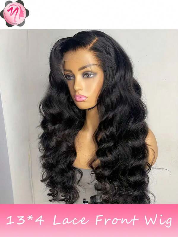 Peruca de cabelo humano elegante com ondas corporais para , densidade de 180%, pré-arrancada com cabelo de bebê, 13*4 renda frontal, cor natural