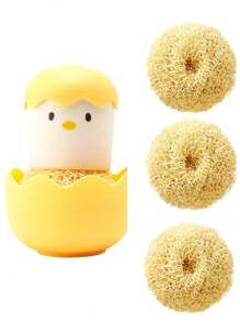 4pcs/2pcs/1pc Fiber Cleaning Balls, Kitchen Pot & Dish Scrubber, Non-Shed Fiber Cleaning Balls With Handle For Replacement, Cleaning Kitchen And Home Dishwashing Brush, Tableware Cleaning Brush