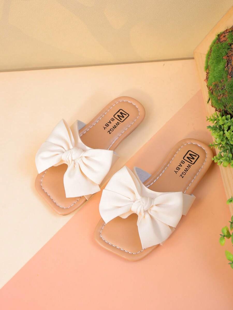 Sandalias planas de moda para niños, nuevas sandalias para niñas para primavera/verano, calzado casual con lazo para niños y niñas mayores para uso al aire libre, sandalias de playa con punta abierta para niñas pequeñas, pantuflas para estudiantes y niños pequeños - Beis - Ver 1