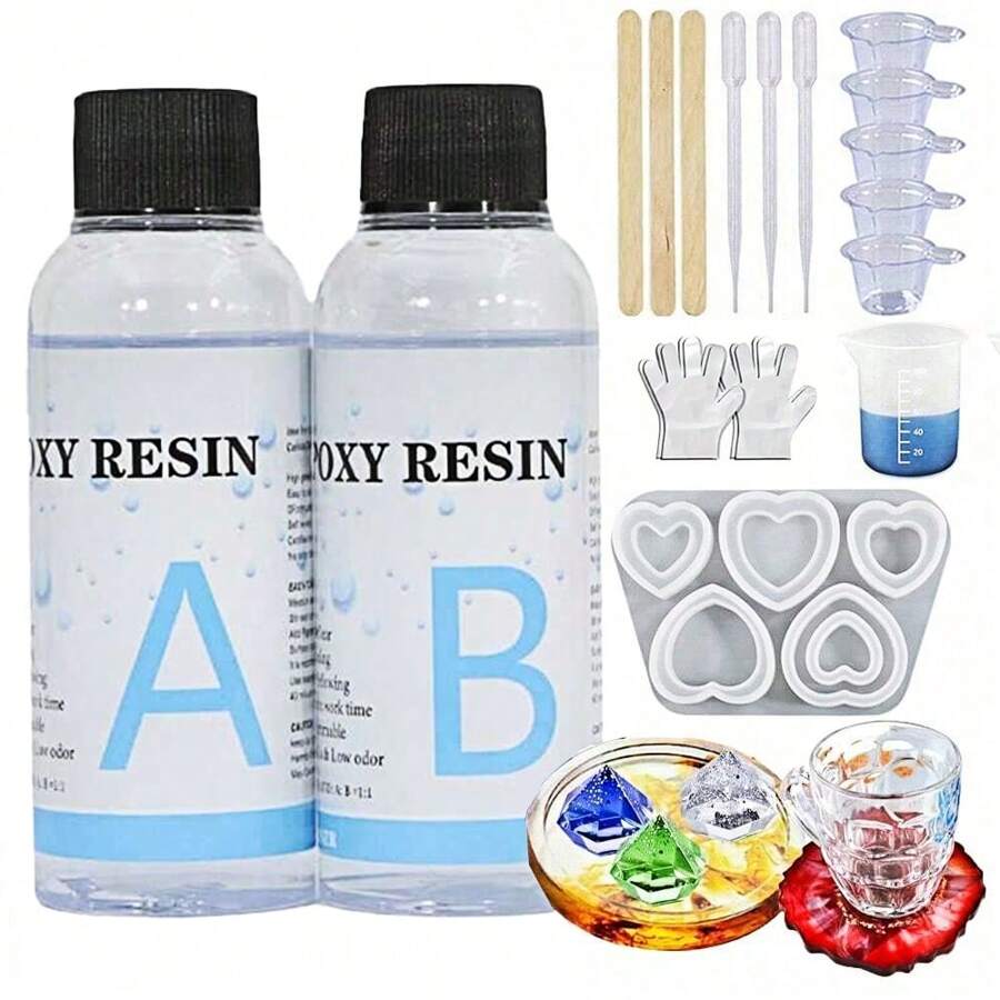 Epoxy Resin Kit With Coaster Mold - Crystal Clear And No Bubble Quick Curing High Gloss For DIY Coaster, Jewelry