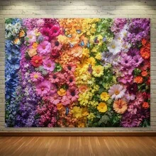 1pc Vibrant Rainbow Floral Wall Backdrop With Blooming Flowers, Bold & Playful For Parties, Birthdays, Easter, Mother's Day And Spring Events, Polyester Fabric For Indoor/Outdoor Use, No Electricity Required, Rainbow Decor - Multicolor - View 6