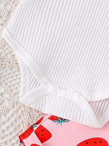 2pcs/Set Baby Girls Cute Short Sleeve Romper + Bib Pants Outfit, Lightweight Summer