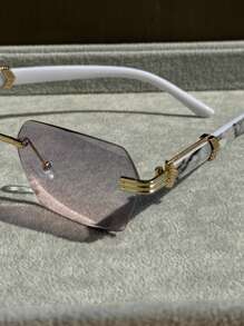 1pc Frameless Rectangular Fashion Glasses, Retro Style Suitable For Outdoor & Travel Use For Summer Beach Vacation,Outdoor,Travel Back To School Fashionable Preppy School Look - Gray Pink - View 5