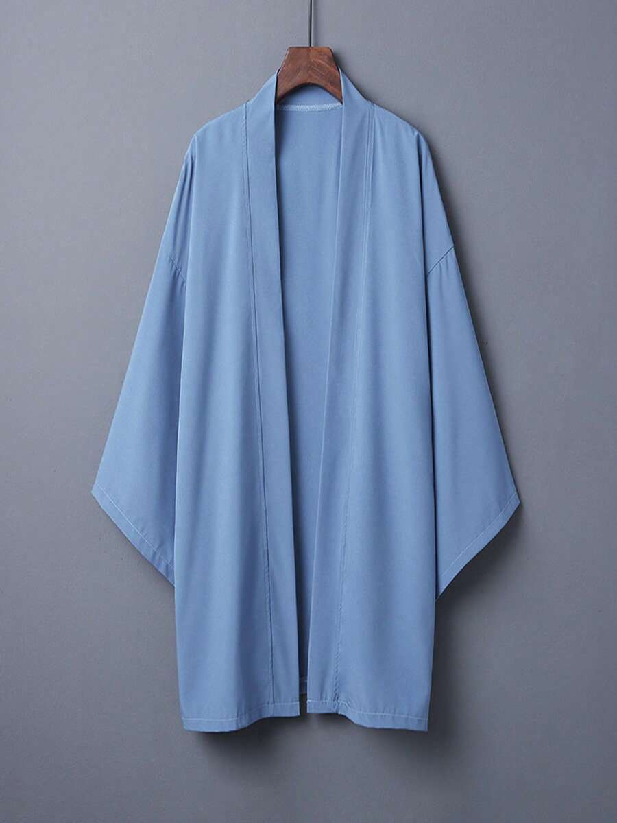 Chaqueta cortavientos de unicolor versátil de longitud media, inspirado en el estilo tradicional chino Hanfu con cuello largo, ligera, para usar como cosplay o como kimono - Azul - Ver 1