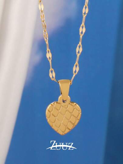 1pc Fashionable Stainless Steel Cute Heart Pendant Necklace, Jewelry Gift For Women, Daily Decoration