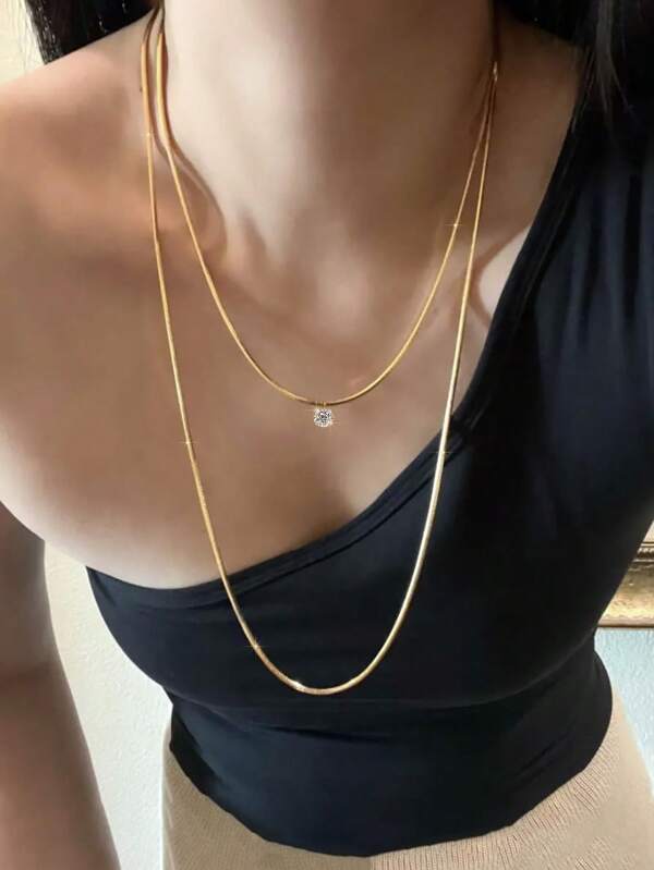 Set de 2 collares de mujer con cadenas de acero inoxidable estilo serpiente y circonita cúbica, se puede usar en una o doble capa, regalo para graduación/Día de la Madre, adecuado para uso diario, en colores plateado y dorado de moda