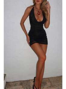 Stunning Fashion Sexy Low - Cut Halter, Butt - Hugging, Ruffled, Slim & Backless Dress