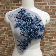 1pc Wedding Dress Decor Lace Floral Embroidered Applique With Net-Mesh Design