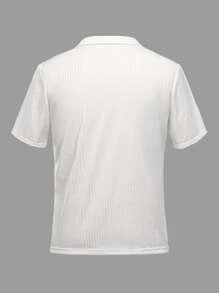 Camisa polo casual de oficina de punto acanalado y sencilla para hombre, Rayas de color sólido, adecuado para viajes de negocios, desplazamientos a la oficina y uso diario. - Blanco - Ver 4