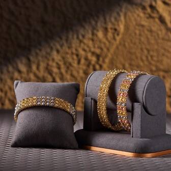 2pcs Set Italian Crafted Double Strand Pearl Chain Bracelet Combination With 3 Strands Multi-Color Copper Beads, Elastic & Adjustable Bangle And Ring, Women Daily Accessories Gift