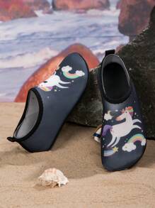 Girls' Unicorn Printed Comfortable Casual Swimming/Water Shoes For Summer - Navy Blue - View 2