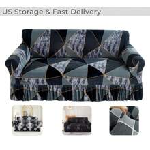 Christmas [US Local Warehouse] 1pc High-End Elegant Minimalist Marble Texture Sofa Cover, Luxurious Refined Living, Fashionable Graceful, Refresh Home Decor, Protect Furniture, Stretchy Fabric & Ruffled Skirt Design, Suitable For Home, Hotel, Meeting Room, Apartment, Party, Restaurant, Cafe, All Seasons [US Local Warehouse, Fast Delivery]Home Decor Gift For New Year