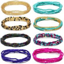 8 Piece/Set African Bohemian Waist Beads For Women - Adjustable 24-50 Inch Plus Size Belly Chain Jewelry,  Layered Body Bead Set With Multicolor Waist Beads Jewelry - Multicolor B - 查看 7