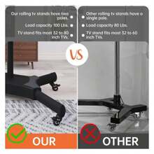 Mobile TV Cart With Wheels For 32-80 Inch LCD LED Flat/Curved Panel Screen TVs,Portable RollingTV Stand Rrlling On Wheels,Tall Floor Metal Monitor Floating Moveable Height Adjustable Mount 46.46H*33.86L*23.62W - Multicolor - View 7