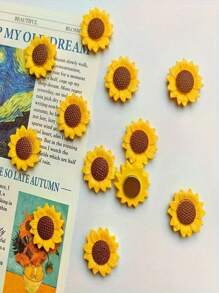 10PCS Oval-Shaped Plastic Sunflower Fridge Magnets For Kitchen & Dining Decor