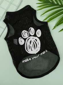 1入組薄網眼印花寵物背心，夏季透氣且防脫毛，適用於貓狗 - 黑色 - 查看 7