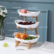 Fruit Display Rack, 1 Count 3-Layer Fruit Tray With Wooden Stand, Large Capacity Fruit Storage Rack, Snack Nuts Dessert Display Rack For Home Kitchen